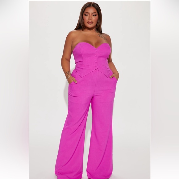 Fashion Nova Pants - Fashion Nova Strapless Hot Pink Corset Jumpsuit